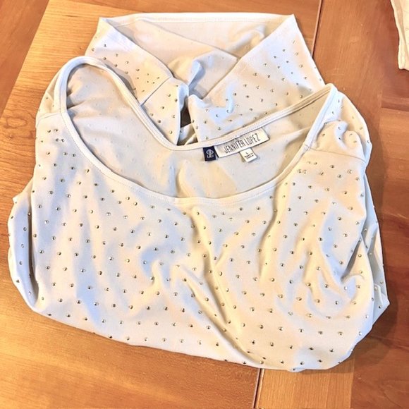 Jennifer Lopez Gold Rhinestone Shoulder Top, Jennifer Lopez Tops, JLO Clothing - Picture 3 of 13